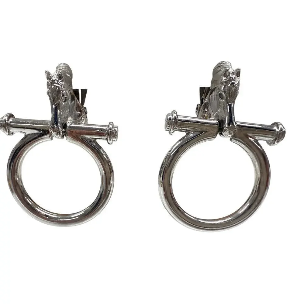 Vtg Signed Paolo Gucci Rare Horse Bit Hoop Signed Door Knocker Earrings Silver